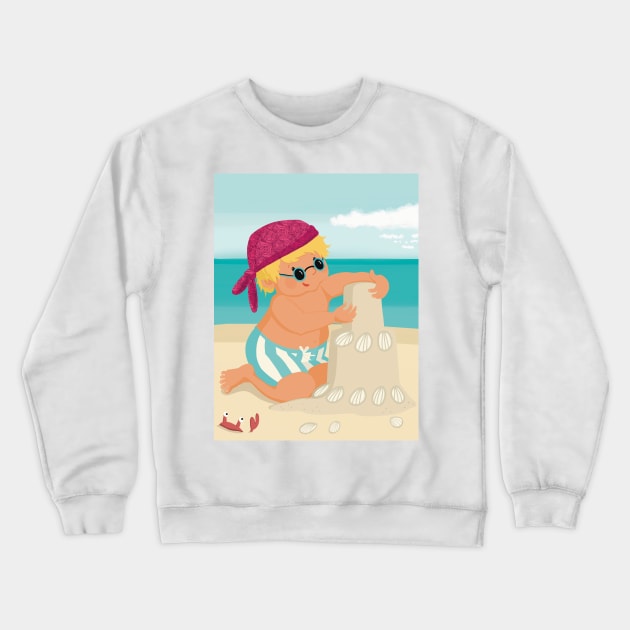 Cute little boy is on vacation building a sand castle on the beach Crewneck Sweatshirt by marina63